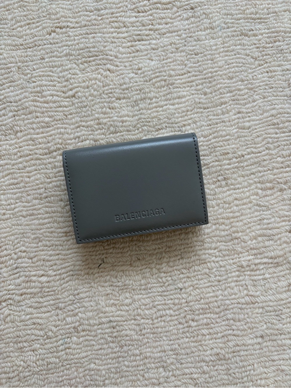 Brand New Balenciaga Grey Blue Logo Tri Fold Wallet Card Holder Case $450 Retail